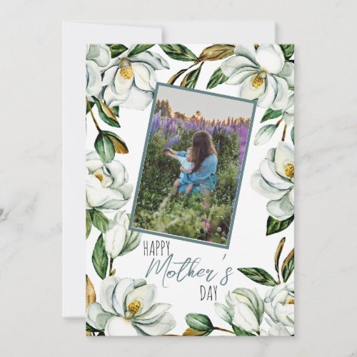 Floral Green Happy Mothers Day Photo Gift  Holiday Card