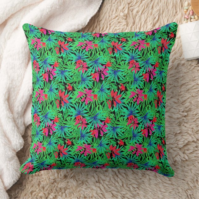 Floral Green Leaves Garden - Botanical Throw Pillow (Blanket)