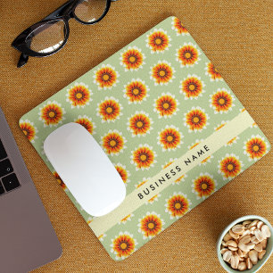 Floral Green Mustard Yellow Small Retro Flower Mouse Pad
