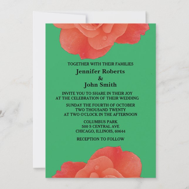 Floral Green Orange Rose Rustic Fall Wedding Invitation (Front)