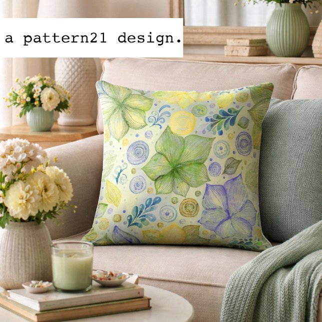 floral green pattern throw pillow (cute light green botanical)
