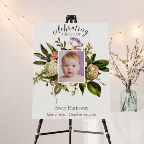 Floral Green Photo Funeral In Loving Memory Sign