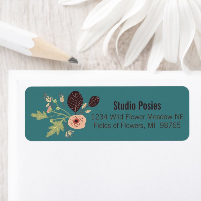 Floral Green Pink Stationery Label (Insitu)