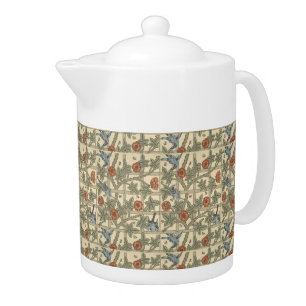 Floral Green Pink Vintage William Morris Trellis Teapot