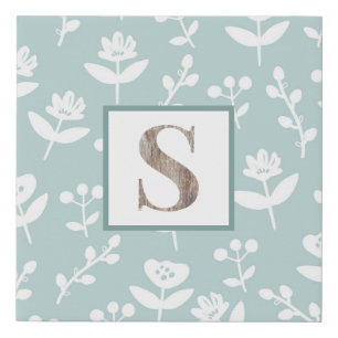 Floral Green Plaid Gingham Monogram Country Casual Faux Canvas Print