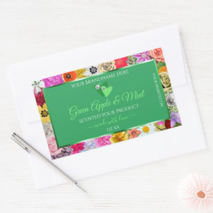 Floral Green Product Labels with Hearts Diamonds