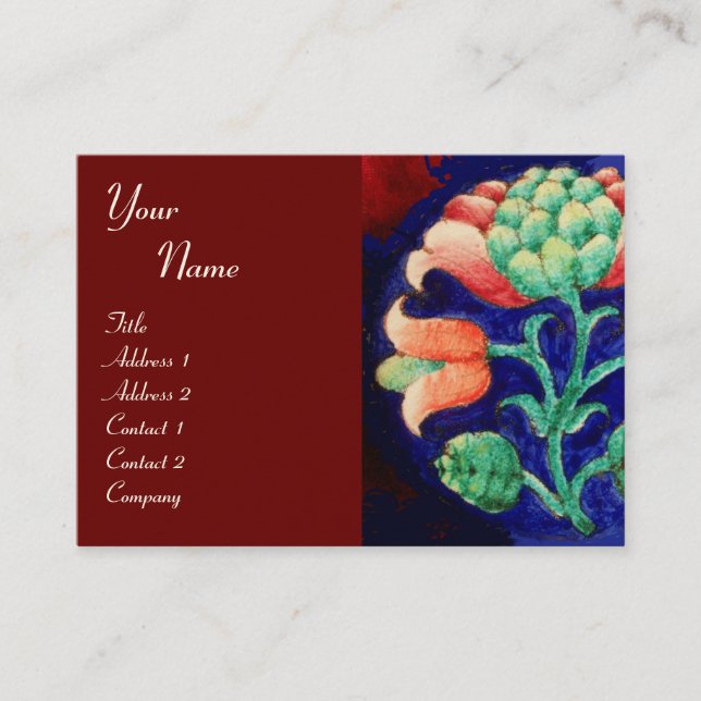 FLORAL , green red blue orange Business Card (Front)