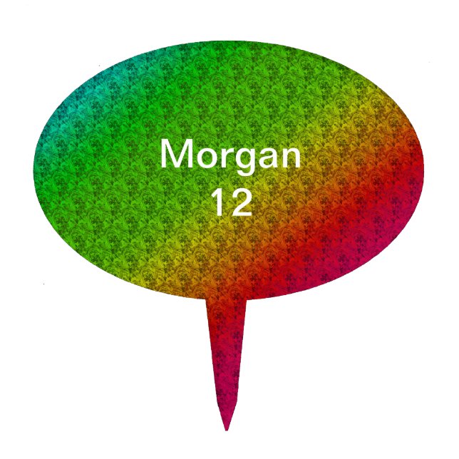 Floral Green Red Rainbow Gradient Diagonal Blend Cake Topper (Front)