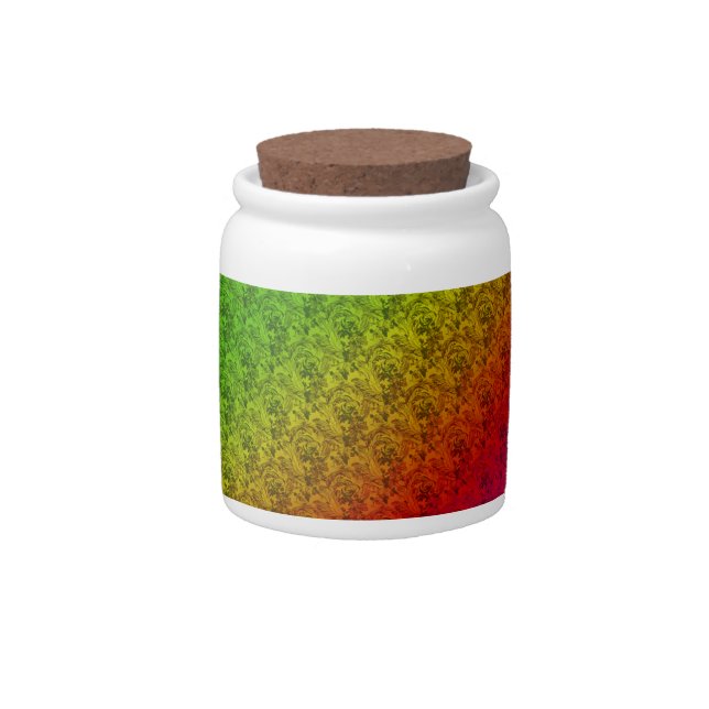 Floral Green Red Rainbow Gradient Diagonal Blend Candy Jar (Front)