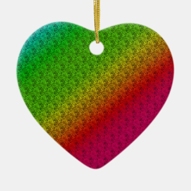 Floral Green Red Rainbow Gradient Diagonal Blend Ceramic Ornament (Front)