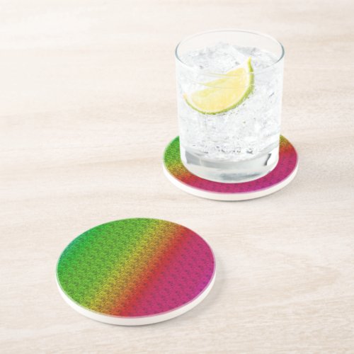 Floral Green Red Rainbow Gradient Diagonal Blend Coaster