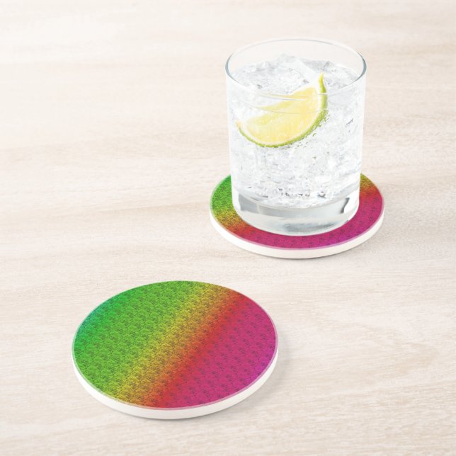 Floral Green Red Rainbow Gradient Diagonal Blend Coaster (Side)