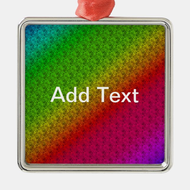 Floral Green Red Rainbow Gradient Diagonal Blend Metal Ornament (Front)