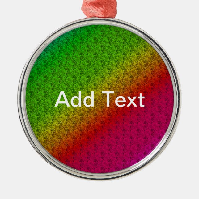 Floral Green Red Rainbow Gradient Diagonal Blend Metal Ornament (Front)