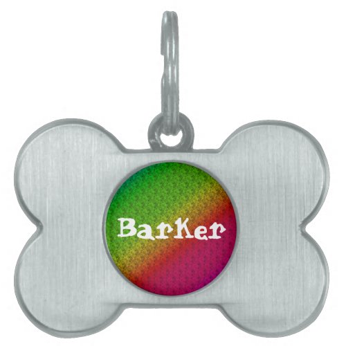 Floral Green Red Rainbow Gradient Diagonal Blend Pet Name Tag