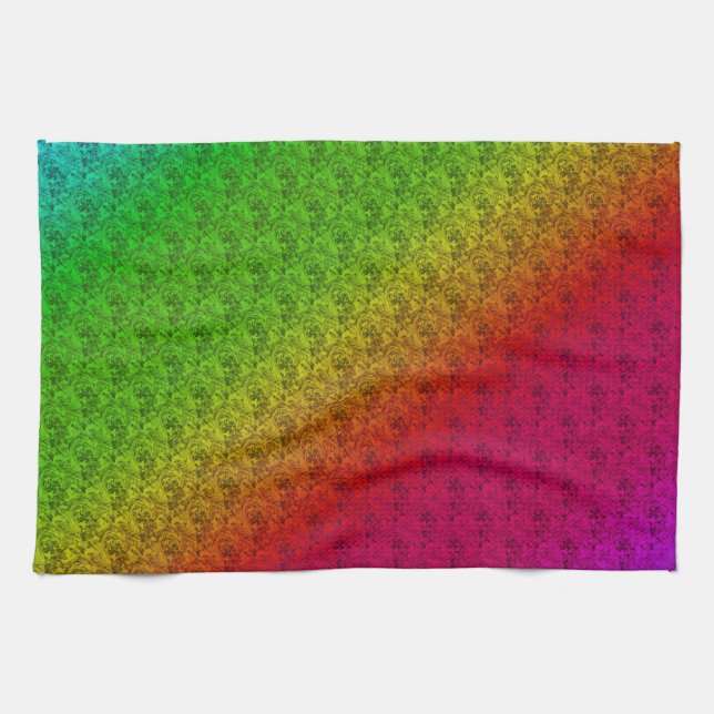 Floral Green Red Rainbow Gradient Diagonal Blend Towel (Horizontal)