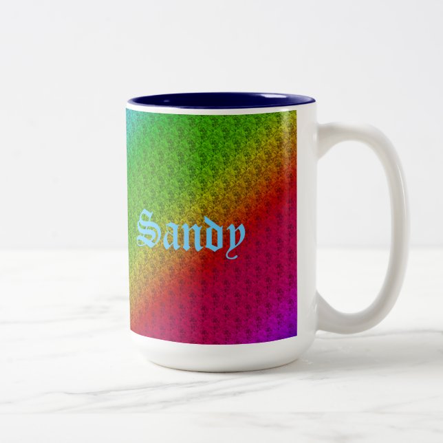 Floral Green Red Rainbow Gradient Diagonal Blend Two-Tone Coffee Mug (Right)