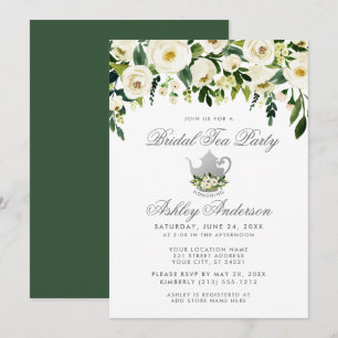 Floral Green Silver Bridal Tea Party Invitation G