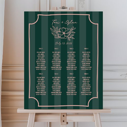 Floral Green Stripe Blush Wedding Seating Chart Foam Board