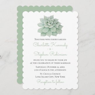 Floral Green Succulent Cactus Mint Sage Wedding Invitation