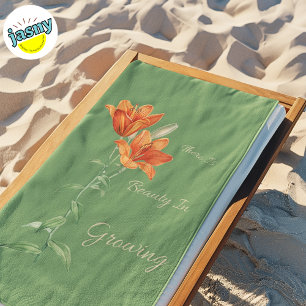 Floral Green Tiger Lillies Beach Towel