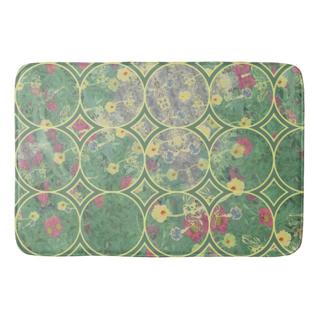 Floral Green Tile  Bath Mat (Front)
