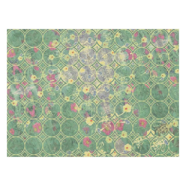 Floral Green Tile  Tablecloth (Front (Horizontal))