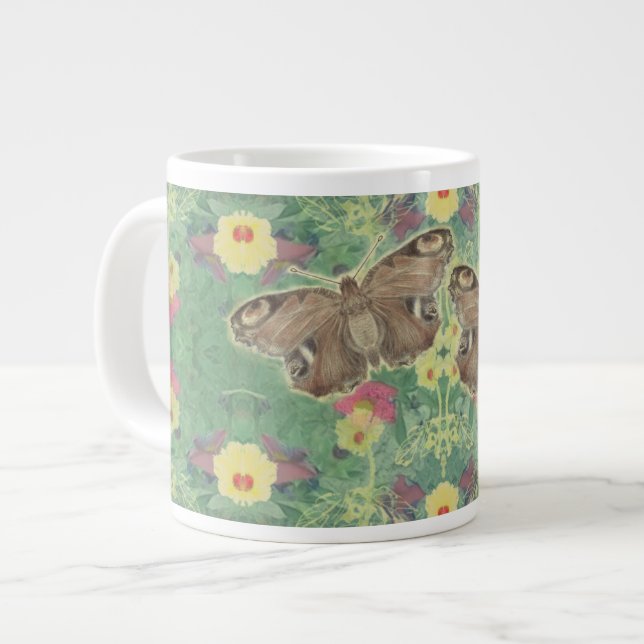 Floral Green w/Butterflies  Giant Coffee Mug (Front Left)
