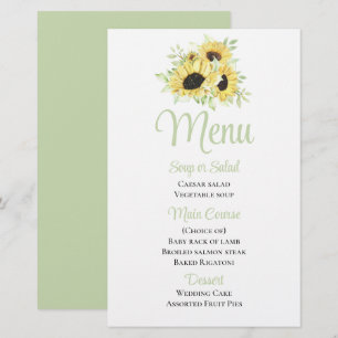 Floral Green Wedding Watercolor Sunflower Menu