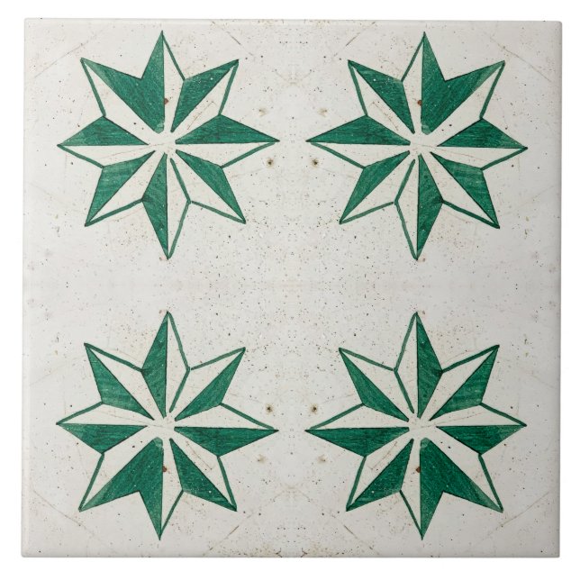 floral green white Modern Portuguese azulejos Tile (Front)