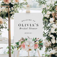 Floral Green White Pink Bridal Shower Welcome Sign