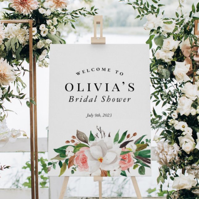 Floral Green White Pink Bridal Shower Welcome Sign (Creator Uploaded)