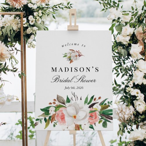 Floral Green White Pink Bridal Shower Welcome Sign