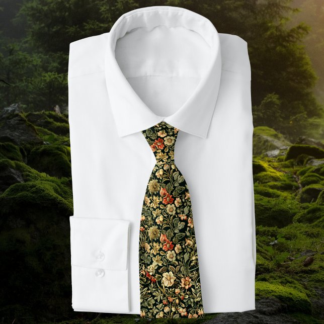 Floral Green William Morris Inspired Monogram Neck Tie (Creator Uploaded)