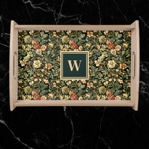Floral Green William Morris Inspired Monogram Serving Tray