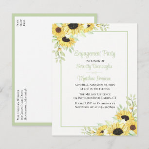 Floral Green Yellow Sunflowers Engagement Party  Invitation Postcard