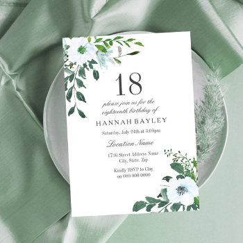 Floral Greenery 18th Birthday Party Invitation by Nicheandnest at Zazzle