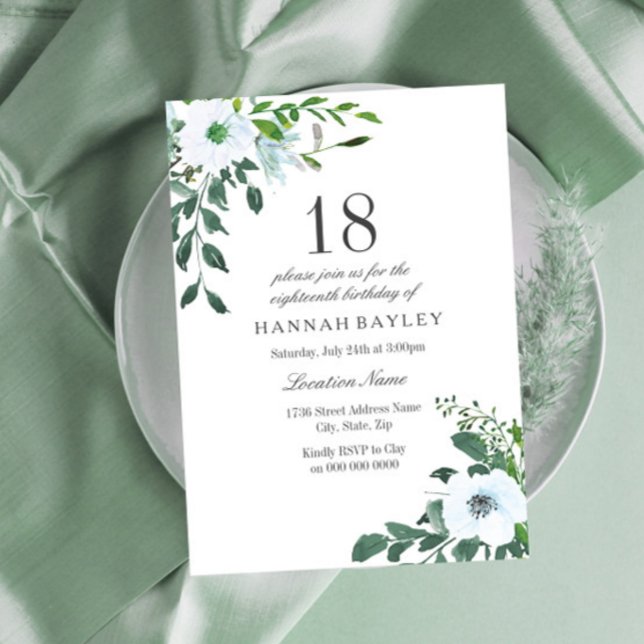 Floral Greenery 18th Birthday Party Invitation