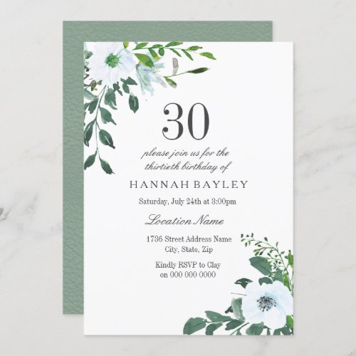 Floral Greenery 30th Birthday Party Invitation