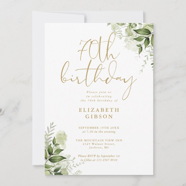 Floral Greenery 70th Birthday Party Invitation (Front)