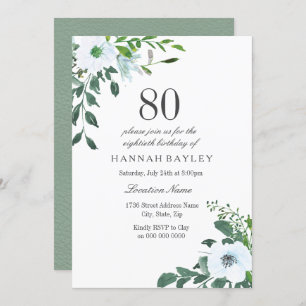 Floral Greenery 80th Birthday Party Invitation