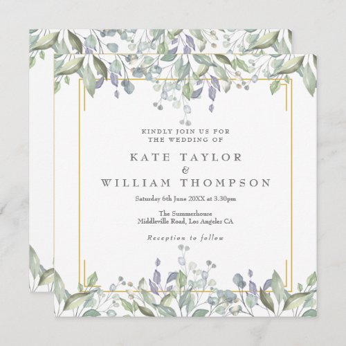 Floral Greenery All In One Square Wedding Invitation