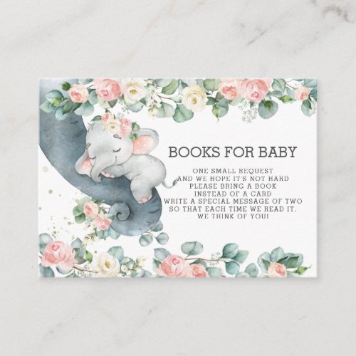 Floral Greenery Baby Elephant Bring a Book Instead Enclosure Card