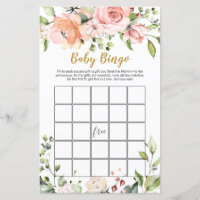 Floral Greenery Baby Shower Bingo Game Paper Sheet