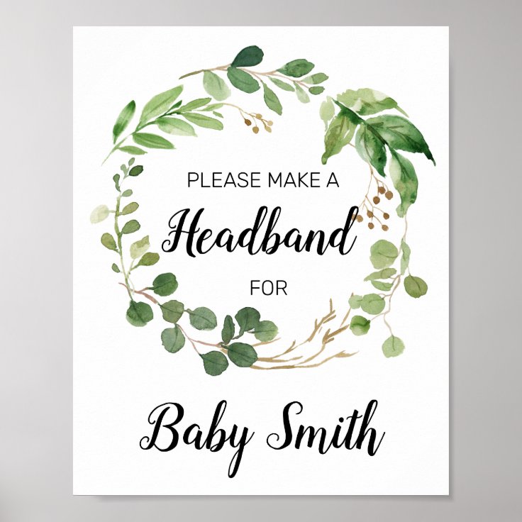 Floral Greenery Baby Shower Headband Station Sign Zazzle