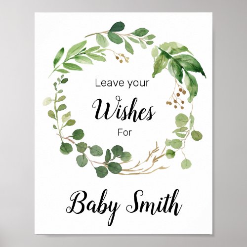 Floral Greenery  Baby Shower Wishes for Baby Sign