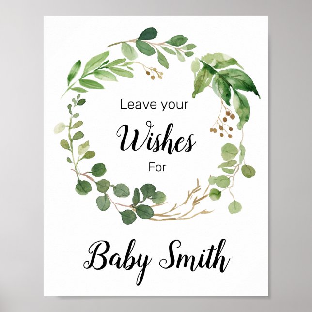 Floral Greenery  Baby Shower Wishes for Baby Sign (Front)
