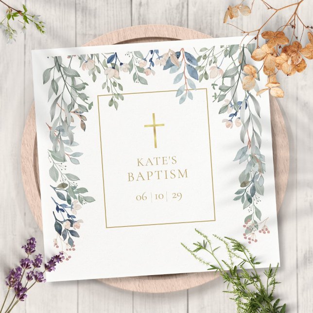 Floral Greenery Baptism Christening Napkins (Creator Uploaded)