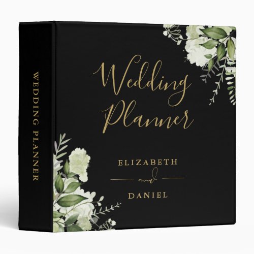 Floral Greenery Black And Gold Wedding Planner 3 Ring Binder