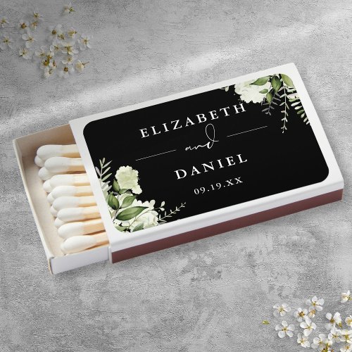 Floral Greenery Black And White Wedding Favors Matchboxes